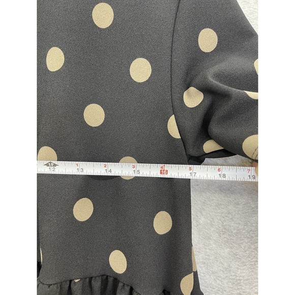 ZARA Women's Blouse Short Sleeve Polka Dot Peplum Black Brown Size Medium - Picture 6 of 8